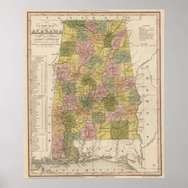 Póster Nuevo Mapa De Alabama 2 (Frente)