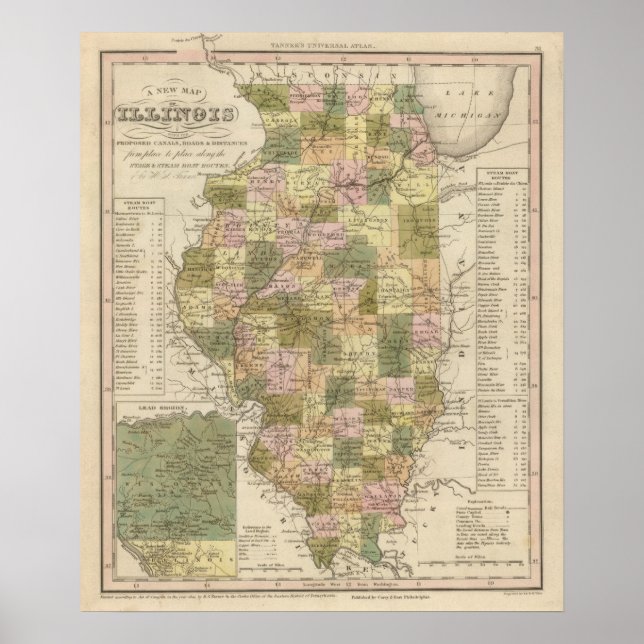 Póster Nuevo Mapa De Illinois 2 (Frente)