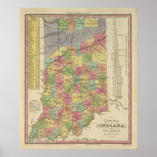 Póster Nuevo Mapa De Indiana