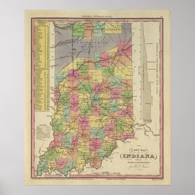 Póster Nuevo Mapa De Indiana (Frente)