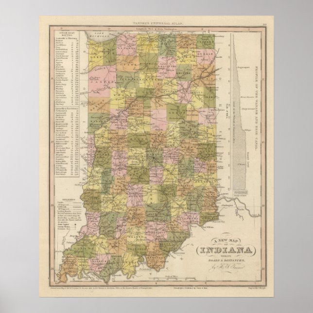 Póster Nuevo Mapa De Indiana (Frente)