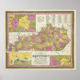 Póster Nuevo Mapa De Kentucky