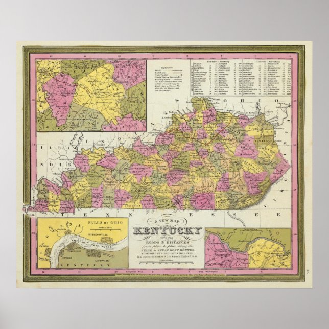Póster Nuevo Mapa De Kentucky (Frente)