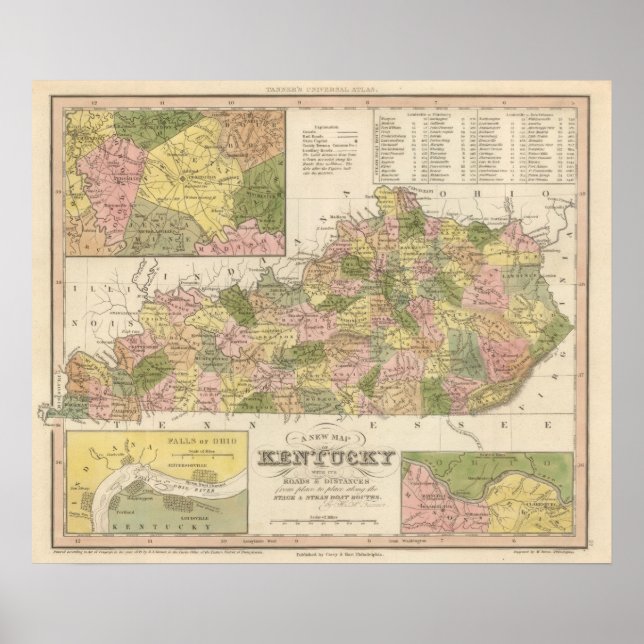 Póster Nuevo Mapa De Kentucky 2 (Frente)