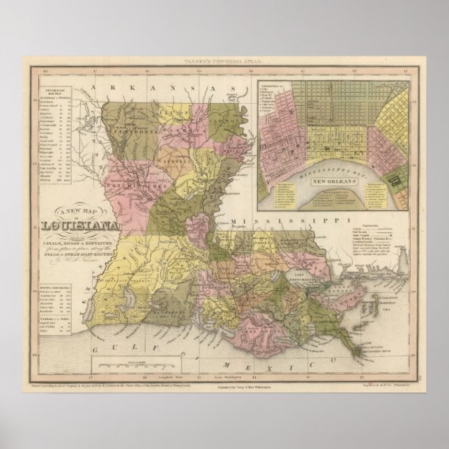 Póster Nuevo Mapa De Luisiana (Frente)