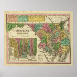 Póster Nuevo mapa de Maryland y Delaware 2