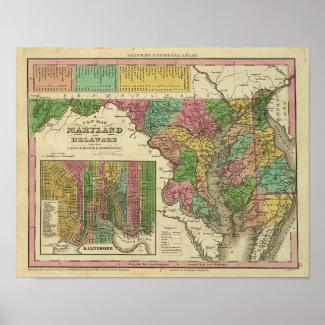 Póster Nuevo mapa de Maryland y Delaware 2 (Frente)