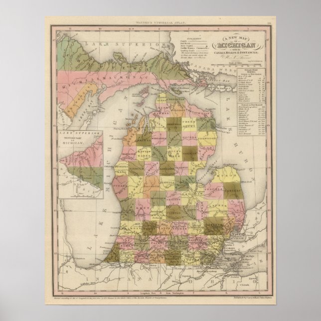 Póster Nuevo Mapa De Michigan (Frente)
