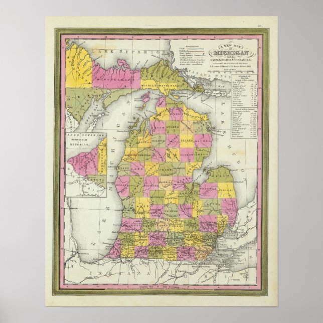 Póster Nuevo Mapa De Michigan 2 (Frente)