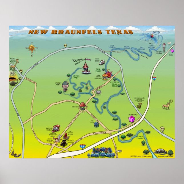 Póster Nuevo mapa de Personalizados de Braunfels Texas (Frente)