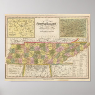 Póster Nuevo Mapa De Tennessee