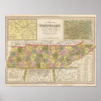 Póster Nuevo Mapa De Tennessee