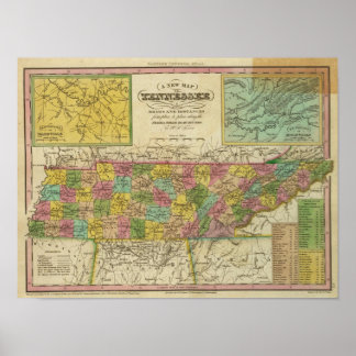 Póster Nuevo Mapa De Tennessee 2