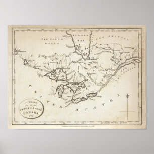 Póster Nuevo mapa del Canadá superior e inferior