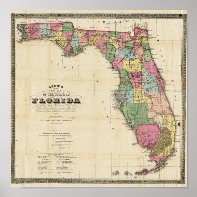 Póster Nuevo mapa del estado de Florida de Drew (Frente)