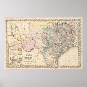 Póster Nuevo mapa del estado de Texas