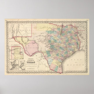 Póster Nuevo mapa del estado de Texas