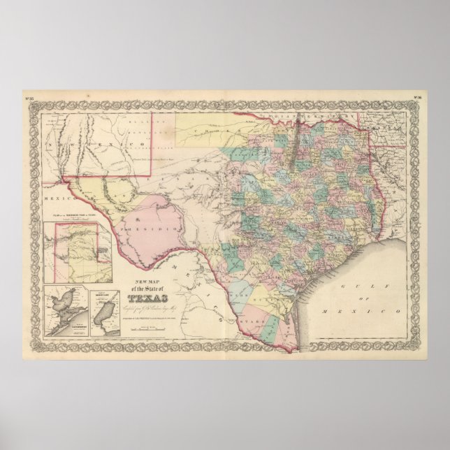 Póster Nuevo mapa del estado de Texas (Frente)