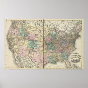 Póster Nuevo mapa del ferrocarril de los Estados Unidos