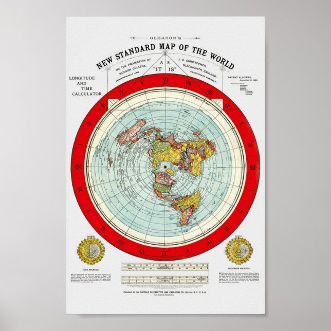Póster Nuevo Mapa Estándar de la Gleason Mundial 1892 (Frente)