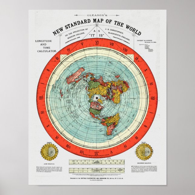 Póster Nuevo mapa estándar de la Tierra Plana del Mundo (Frente)