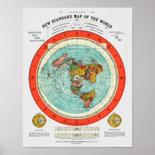 Póster Nuevo Mapa Estándar del Mundo Terráqueo Plano