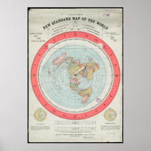 Póster Nuevo mapa estándar vintage del mundo