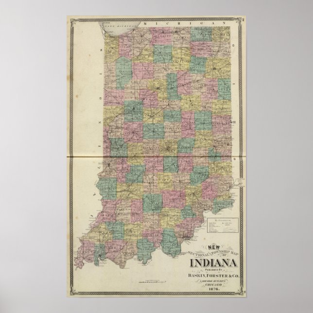 Póster Nuevo mapa seccional y municipal de Indiana (Frente)
