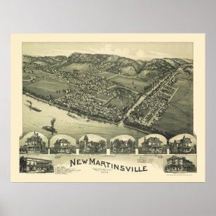 Póster Nuevo Martinsville, WV Mapa Panorámico - 1899