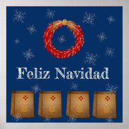 Póster Nuevo México Luminarias Farolitos Zia Red Chile