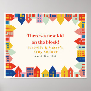 Póster Nuevo Niño En La Baby Shower Del Barrio De Bloques