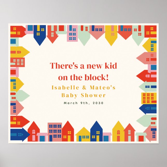 Póster Nuevo Niño En La Baby Shower Del Barrio De Bloques (Frente)