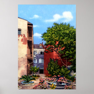 Póster Nuevo Orleans Louisiana Old Courtyard con flores