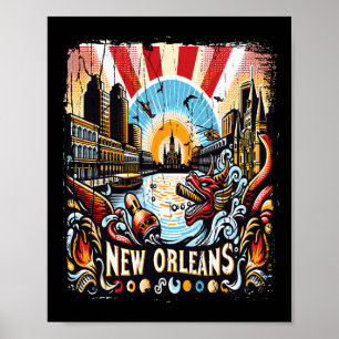 Póster Nuevo Orleans Souvenir Mardi Gras Bourbon Street L