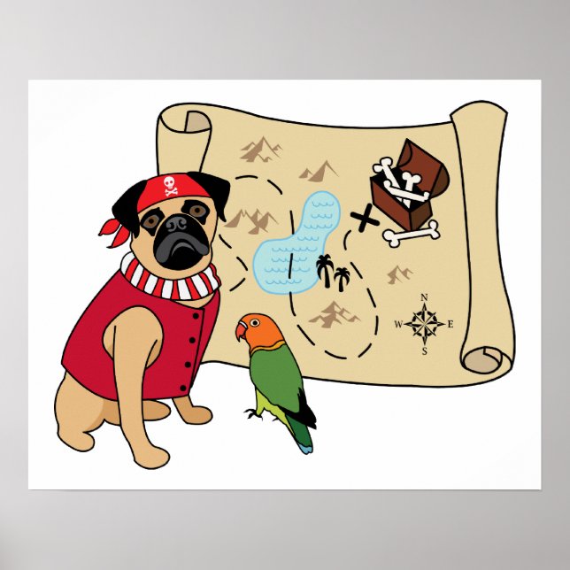 Póster ¡NUEVO! Pirate Pug Design - Añade tu propio título (Frente)