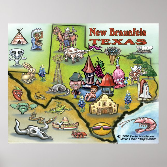 Póster Nuevo Poster de mapas de Braunfels TEXAS (Frente)