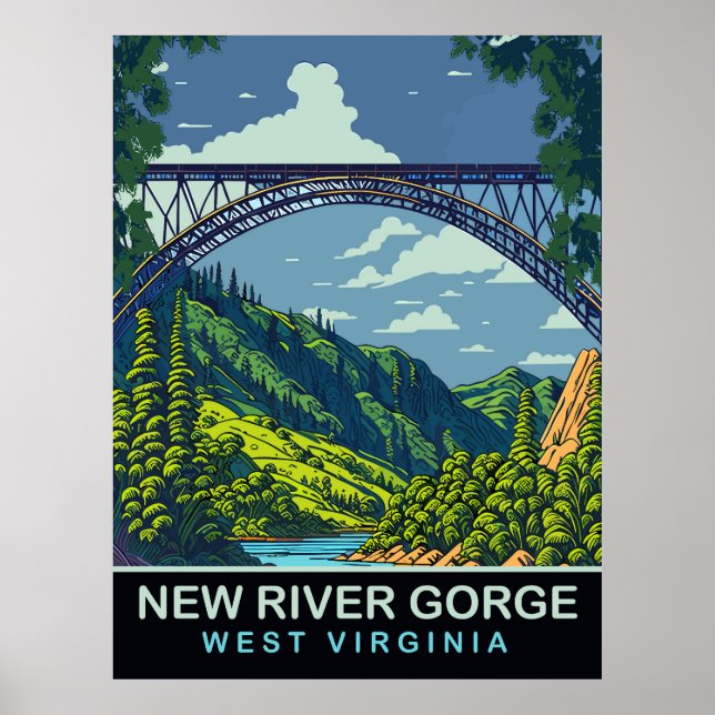 Póster Nuevo Río Gorge, Puente, WV, Viajes (Frente)