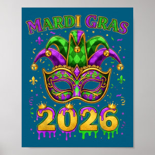 Póster Nuevo sombrero de bufón de Mardi Gras Orleans