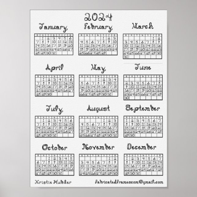 Póster Nuevo tipo de letra del tejido del calendario 2024 (Frente)