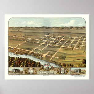 Póster Nuevo Ulm, MN mapa panorámico - 1870