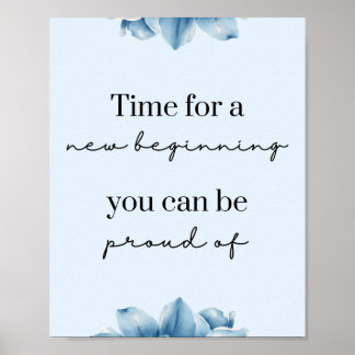 Póster Nuevos comienzos azul floral motivación