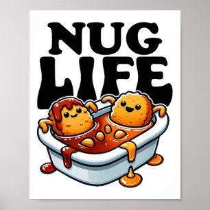 Póster Nug Life Funny Chicken Nuggets En Bbq Sauce Cartoo