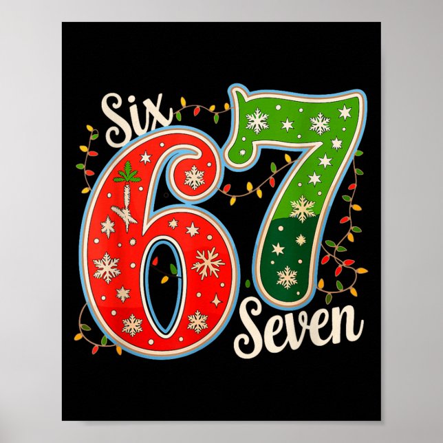 Póster Number 67 Funny Six Seven 6 7 Meme Christmas Light (Frente)