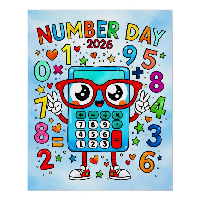 Póster Number Day 2026 Cute Calculator Math Design (Anverso)
