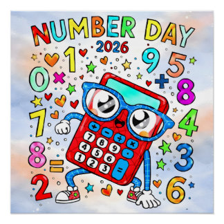 Póster Number Day 2026 Cute Calculator Math Design