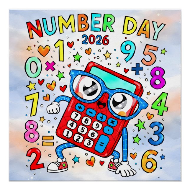 Póster Number Day 2026 Cute Calculator Math Design (Anverso)