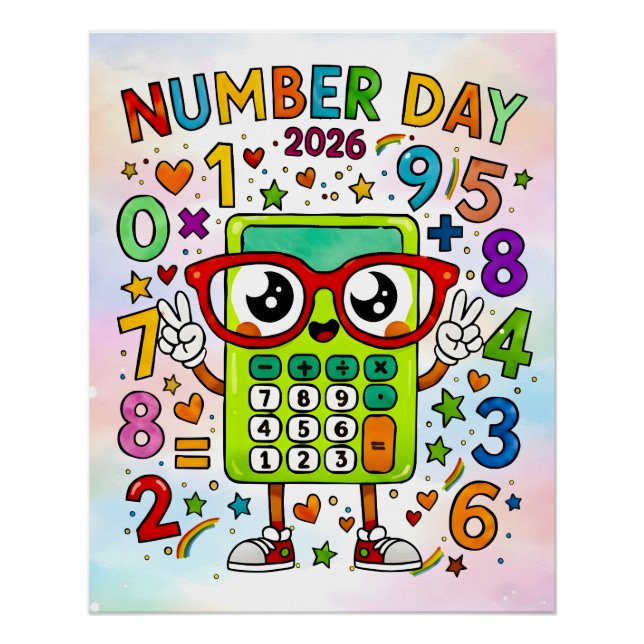 Póster Number Day 2026 Cute Calculator Math Design (Anverso)