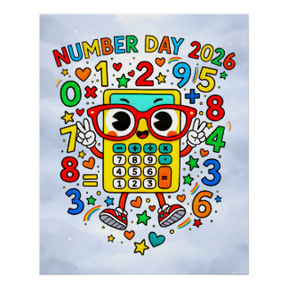 Póster Number Day 2026 Cute Maths Sticker for Kids