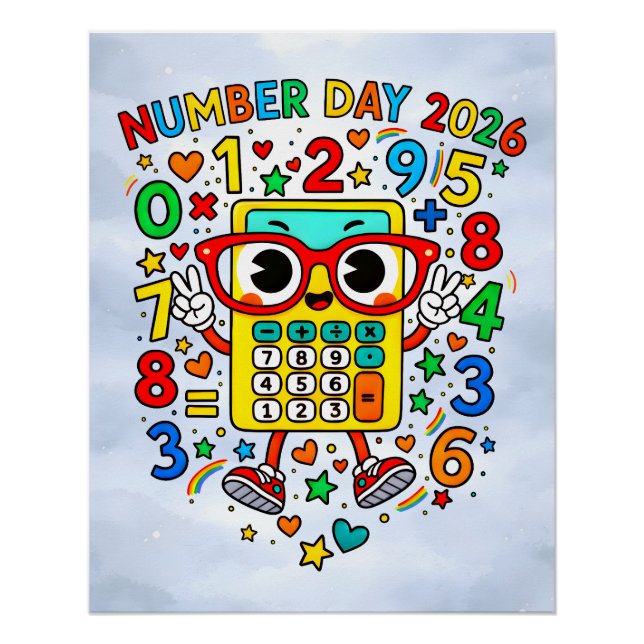 Póster Number Day 2026 Cute Maths Sticker for Kids (Anverso)