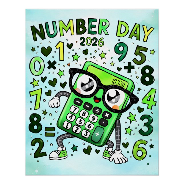 Póster Number Day 2026 Green Calculator Math Design (Anverso)